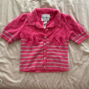 Ganni Eyelash Knit Polo Top - fuzzy top